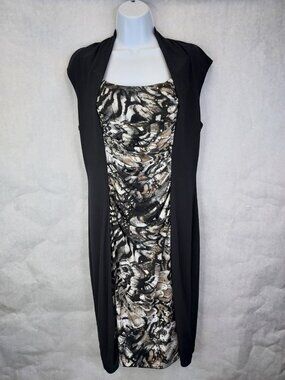 Joseph Ribkoff Bodycon Midi Dress Womens 16 Stretch Sleeveless Gold Fleck Floral